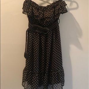 Brown and white polka dots Strapless Dress